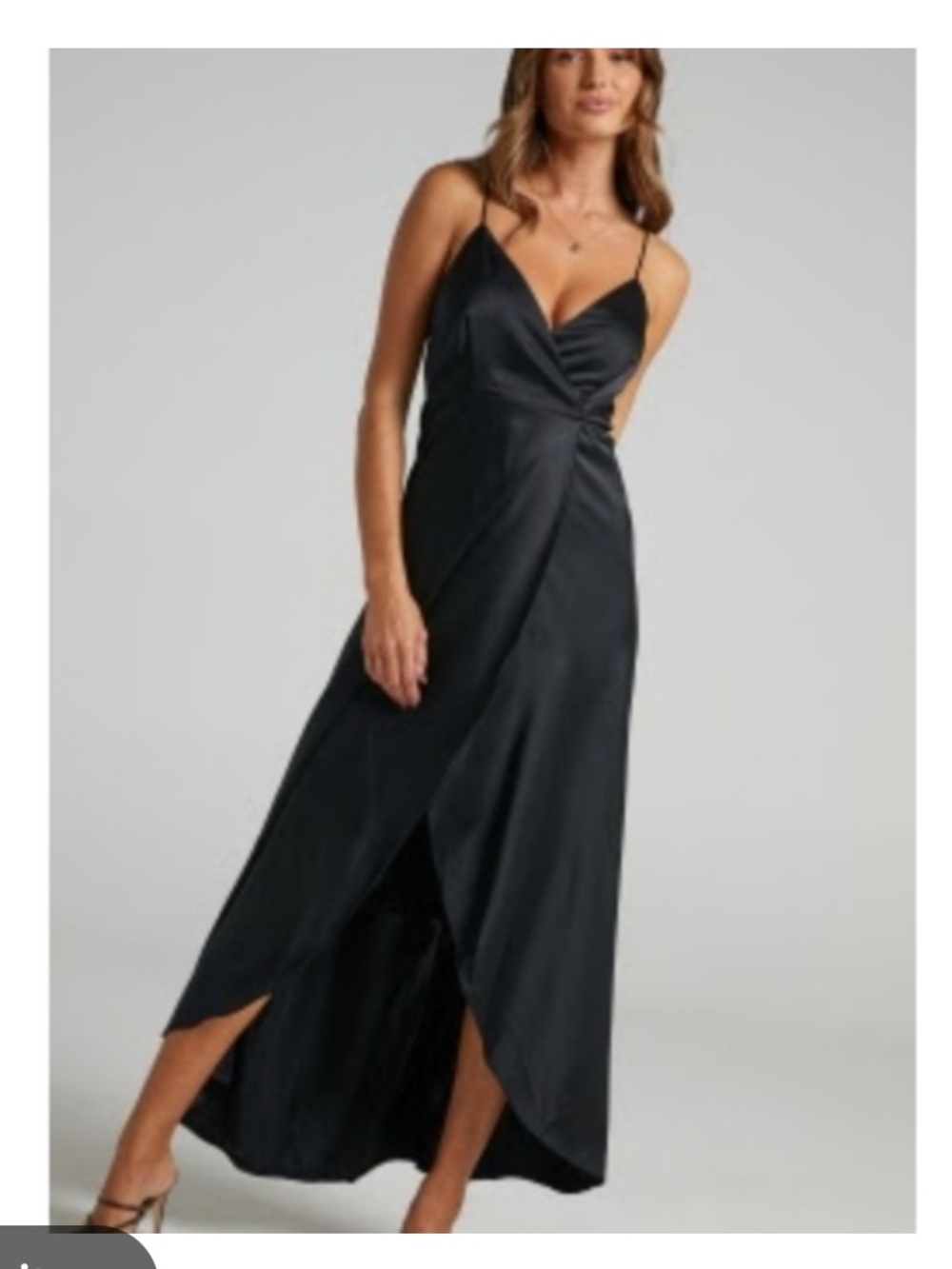 NWT Showpo Black Asymmetric High-Low Slip wrap Dress Sz 2 black goth witchy lbd